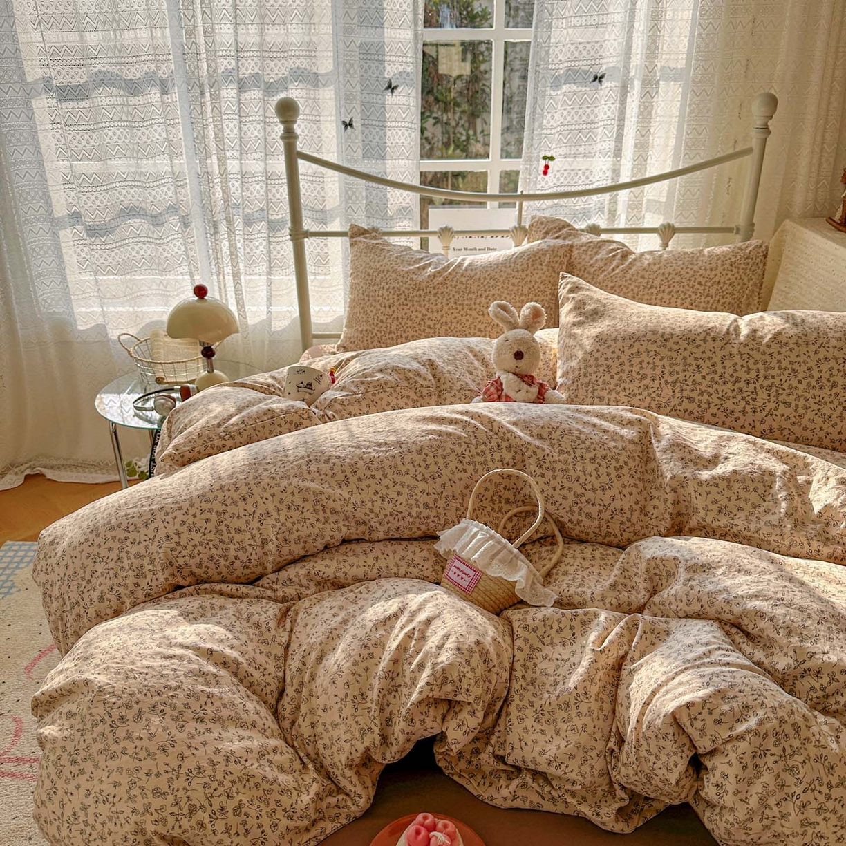 91家纺网 家纺一手货源 找家纺 优选 2025新款加厚爆款小布袋韩国古法水洗棉床单学生三件套床笠款四件套 赫拉花园