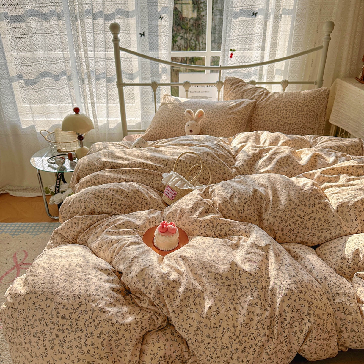 91家纺网 家纺一手货源 找家纺 优选 2025新款加厚爆款小布袋韩国古法水洗棉床单学生三件套床笠款四件套 赫拉花园