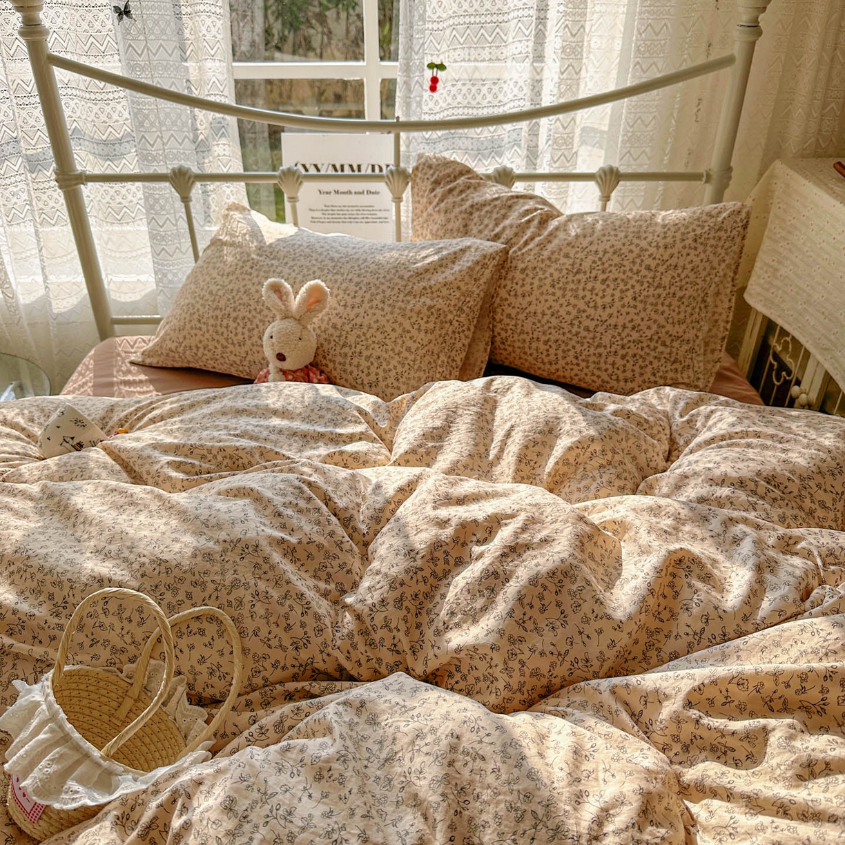 91家纺网 家纺一手货源 找家纺 优选 2025新款加厚爆款小布袋韩国古法水洗棉床单学生三件套床笠款四件套 赫拉花园