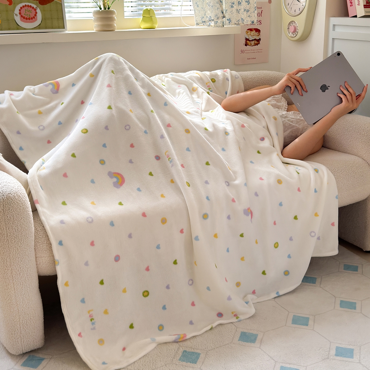 91家纺网 家纺一手货源 找家纺 沐芷 2025 A类牛奶绒毛毯印花盖毯毛毯午休毯卡通多功能沙发毯空调毯 提供买家秀（下载文件包，包含买家秀） 【绒】彩虹爱心