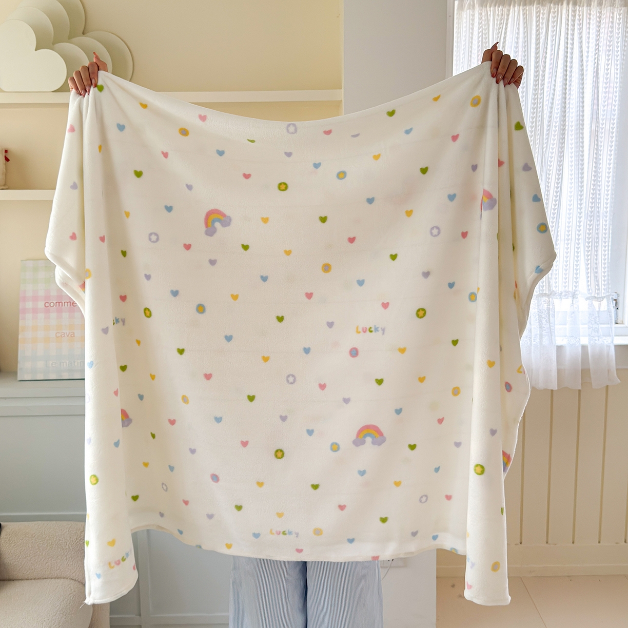 91家纺网 家纺一手货源 找家纺 沐芷 2025 A类牛奶绒毛毯印花盖毯毛毯午休毯卡通多功能沙发毯空调毯 提供买家秀（下载文件包，包含买家秀） 【绒】彩虹爱心