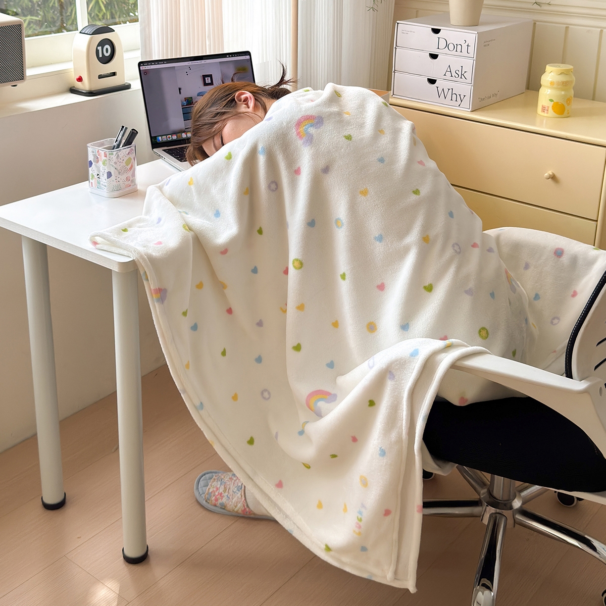 91家纺网 家纺一手货源 找家纺 沐芷 2025 A类牛奶绒毛毯印花盖毯毛毯午休毯卡通多功能沙发毯空调毯 提供买家秀（下载文件包，包含买家秀） 【绒】彩虹爱心