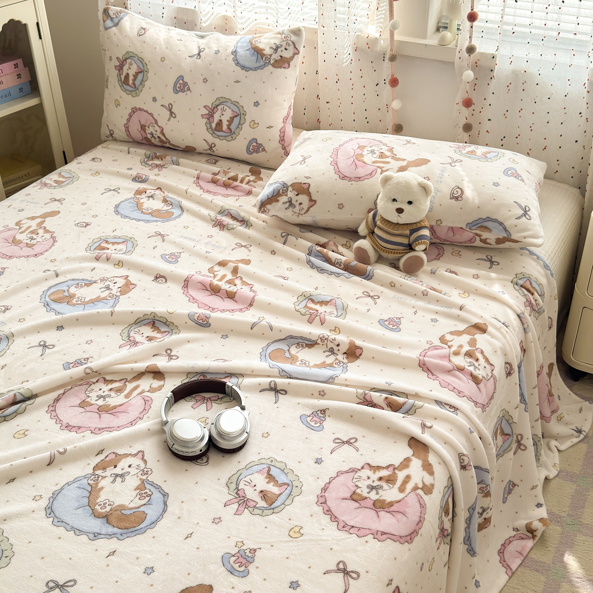 91家纺网 家纺一手货源 找家纺 沐芷 2025 A类牛奶绒床单高克重加厚床单单件加绒床单三件套珊瑚绒 提供买家秀（下载文件包，包含买家秀） 【绒】猫咪礼物