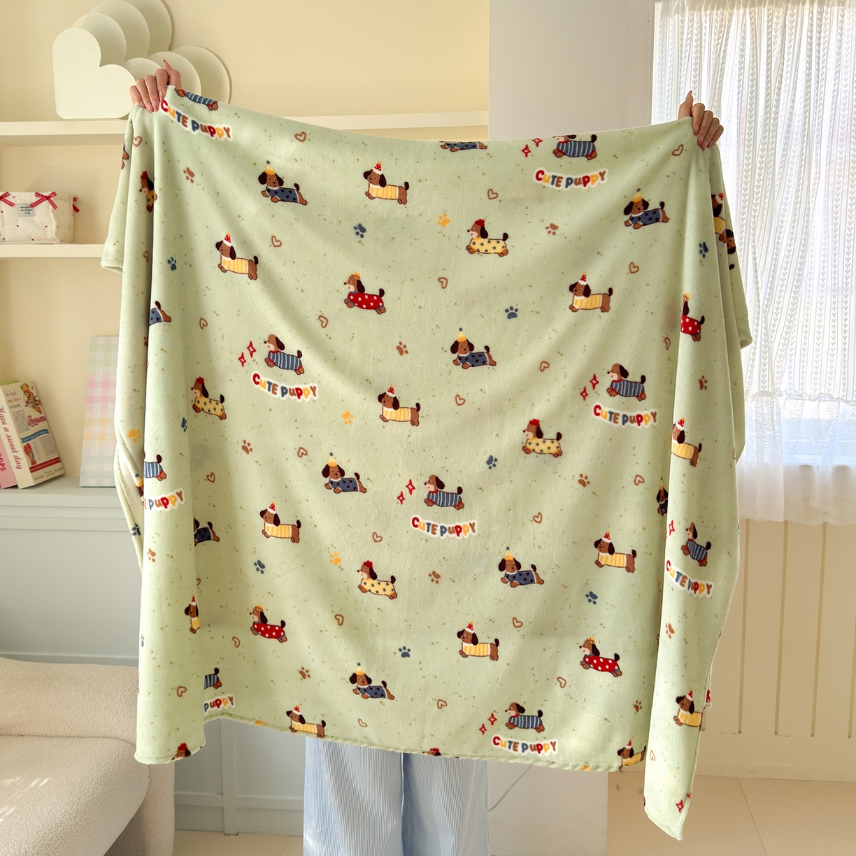 91家纺网 家纺一手货源 找家纺 沐芷 2025 A类牛奶绒毛毯印花盖毯毛毯午休毯卡通多功能沙发毯空调毯 提供买家秀（下载文件包，包含买家秀） 【绒】绿色腊肠狗