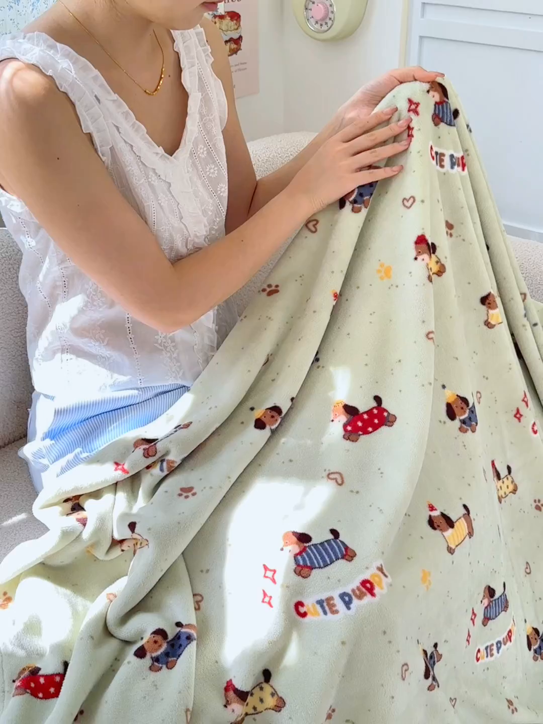 91家纺网 家纺一手货源 找家纺 沐芷 2025 A类牛奶绒毛毯印花盖毯毛毯午休毯卡通多功能沙发毯空调毯 提供买家秀（下载文件包，包含买家秀） 【绒】绿色腊肠狗