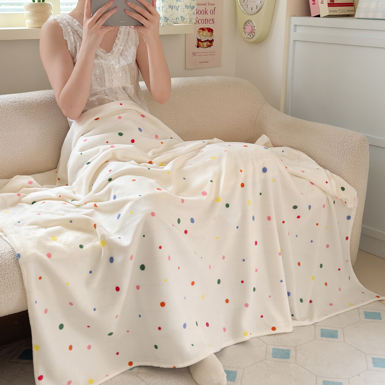91家纺网 家纺一手货源 找家纺 沐芷 2025 A类牛奶绒毛毯印花盖毯毛毯午休毯卡通多功能沙发毯空调毯 提供买家秀（下载文件包，包含买家秀） 【绒】彩色波点