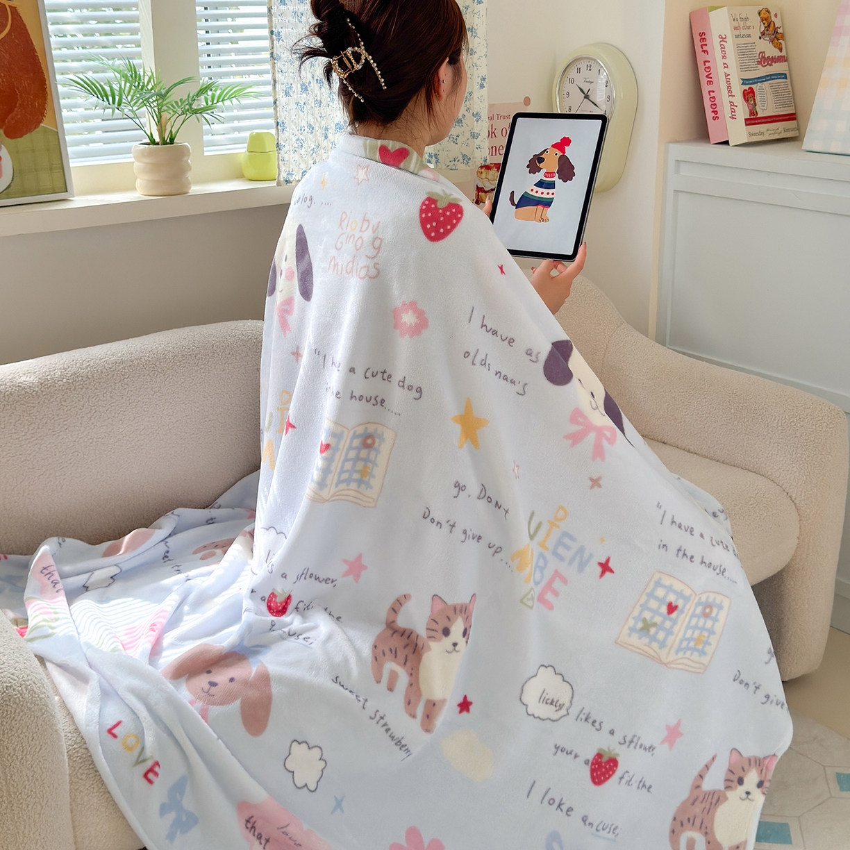 91家纺网 家纺一手货源 找家纺 沐芷 2025 A类牛奶绒毛毯印花盖毯毛毯午休毯卡通多功能沙发毯空调毯 提供买家秀（下载文件包，包含买家秀） 【绒】趣味课堂