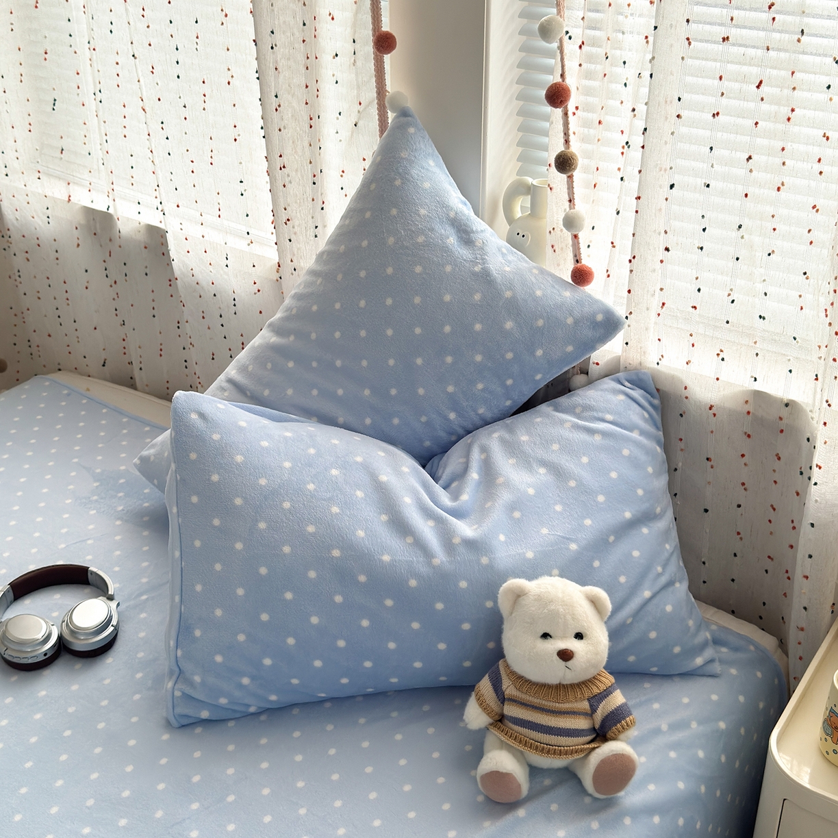 91家纺网 家纺一手货源 找家纺 沐芷 2025 A类牛奶绒床单高克重加厚床单单件加绒床单三件套珊瑚绒 提供买家秀（下载文件包，包含买家秀） 【绒】爱情蓝波点