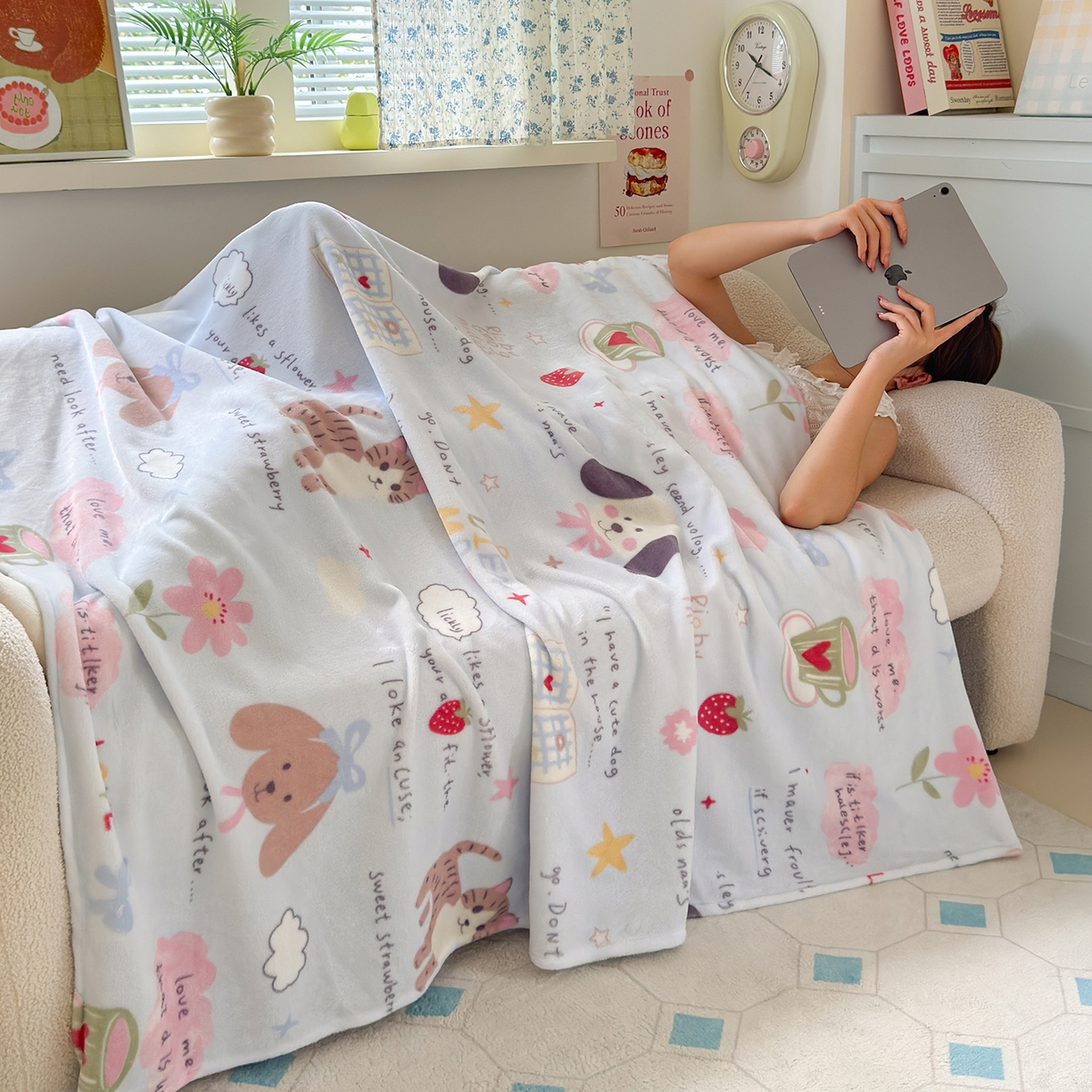 91家纺网 家纺一手货源 找家纺 沐芷 2025 A类牛奶绒毛毯印花盖毯毛毯午休毯卡通多功能沙发毯空调毯 提供买家秀（下载文件包，包含买家秀） 【绒】趣味课堂