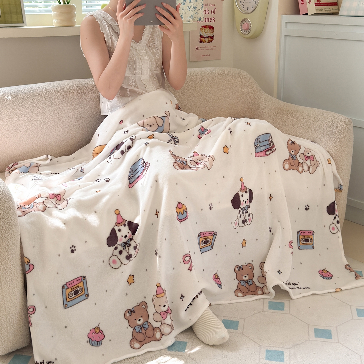 91家纺网 家纺一手货源 找家纺 沐芷 2025 A类牛奶绒毛毯印花盖毯毛毯午休毯卡通多功能沙发毯空调毯 提供买家秀（下载文件包，包含买家秀） 【绒】磁带熊仔