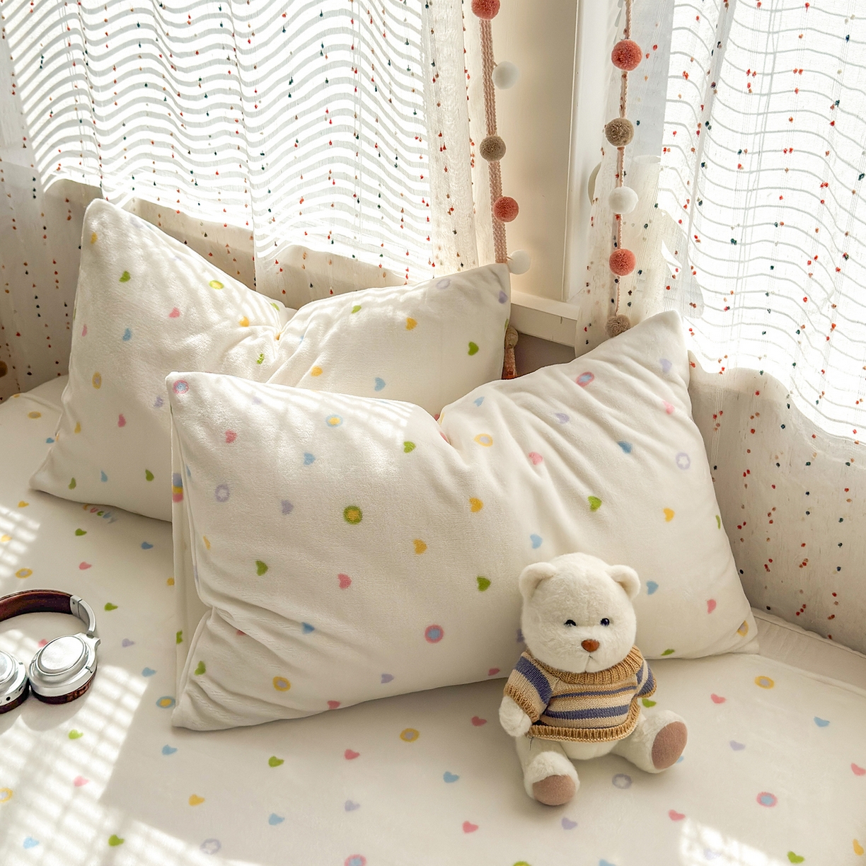 91家纺网 家纺一手货源 找家纺 沐芷 2025 A类牛奶绒床单高克重加厚床单单件加绒床单三件套珊瑚绒 提供买家秀（下载文件包，包含买家秀） 【绒】彩虹爱心