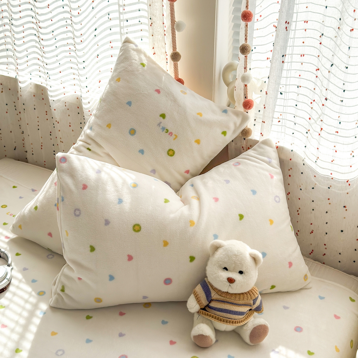 91家纺网 家纺一手货源 找家纺 沐芷 2025 A类牛奶绒床单高克重加厚床单单件加绒床单三件套珊瑚绒 提供买家秀（下载文件包，包含买家秀） 【绒】彩虹爱心