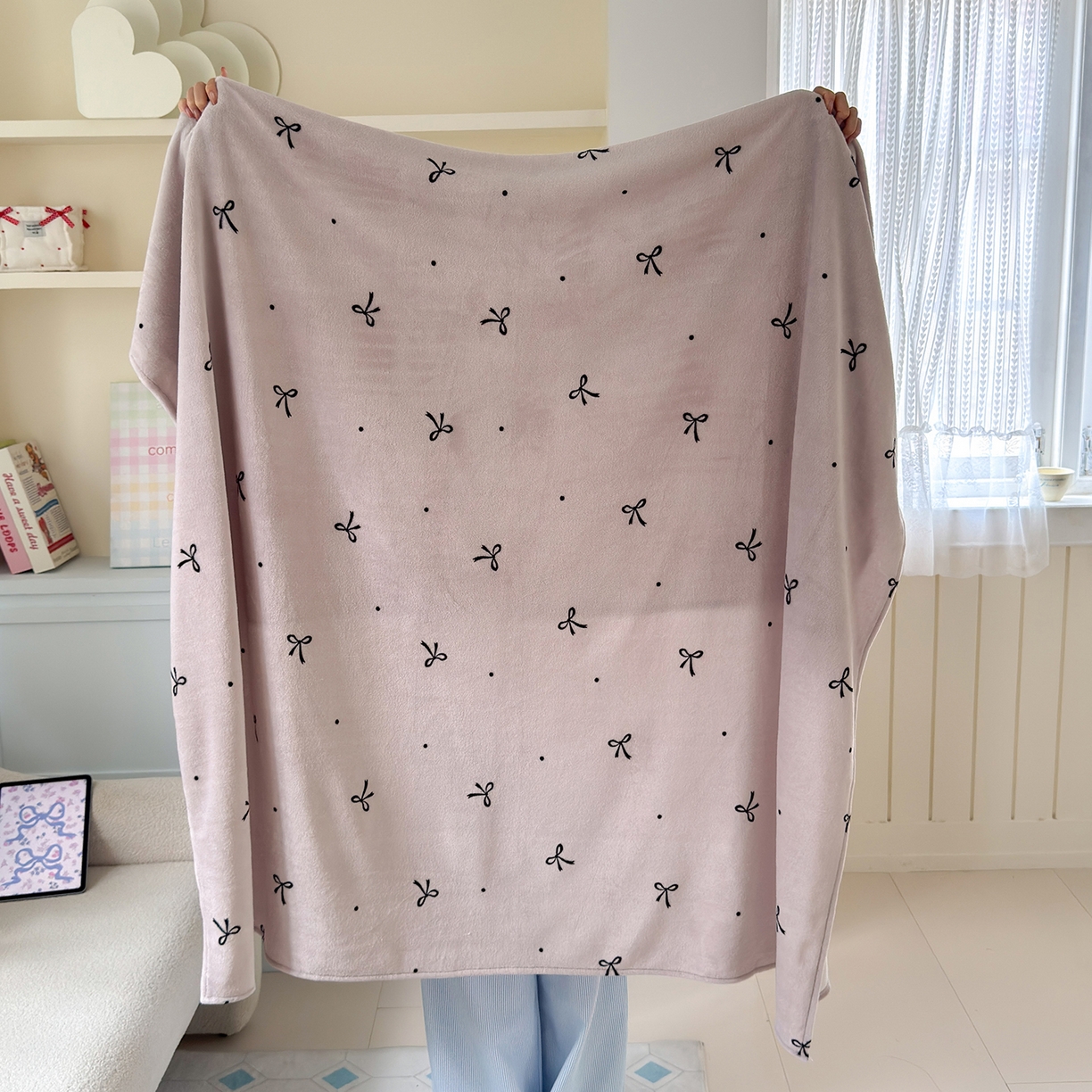 91家纺网 家纺一手货源 找家纺 沐芷 2025 A类牛奶绒毛毯印花盖毯毛毯午休毯卡通多功能沙发毯空调毯 提供买家秀（下载文件包，包含买家秀） 【绒】小蝴蝶结紫