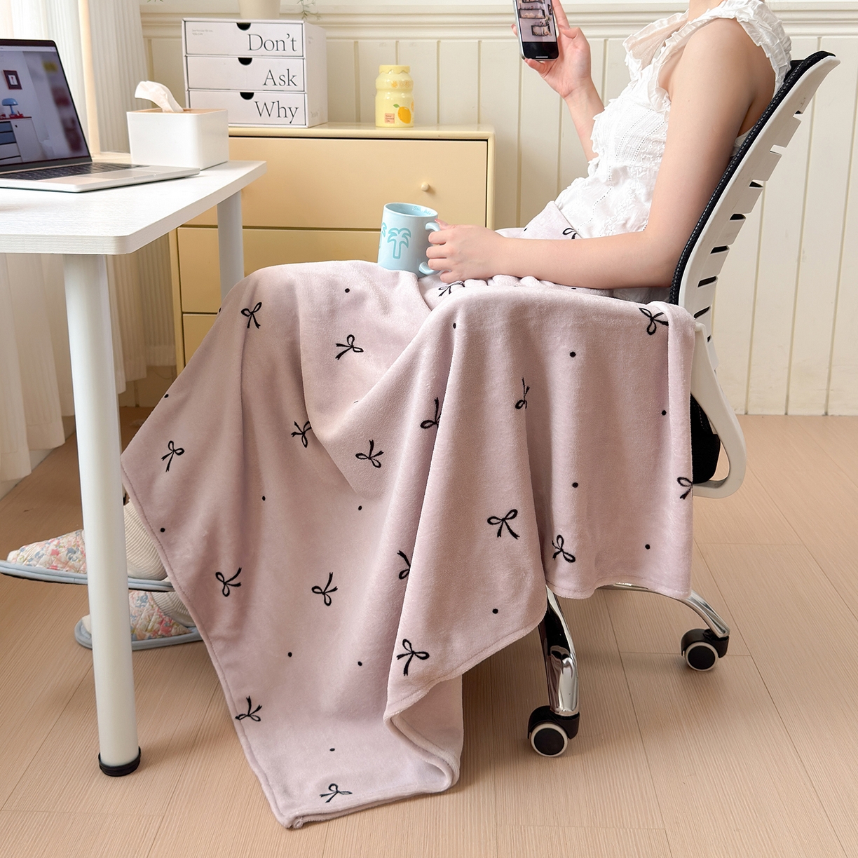 91家纺网 家纺一手货源 找家纺 沐芷 2025 A类牛奶绒毛毯印花盖毯毛毯午休毯卡通多功能沙发毯空调毯 提供买家秀（下载文件包，包含买家秀） 【绒】小蝴蝶结紫