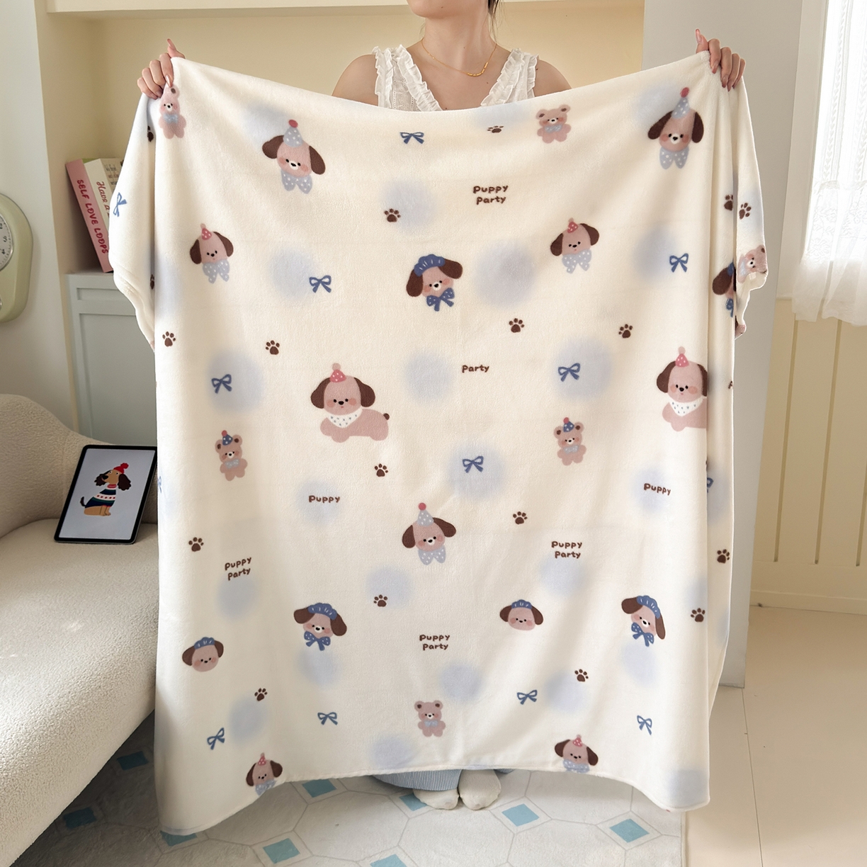 沐芷 2025 A类牛奶绒毛毯印花盖毯毛毯午休毯卡通多功能沙发毯空调毯 提供买家秀（下载文件包，包含买家秀） 【绒】蓝波点印记