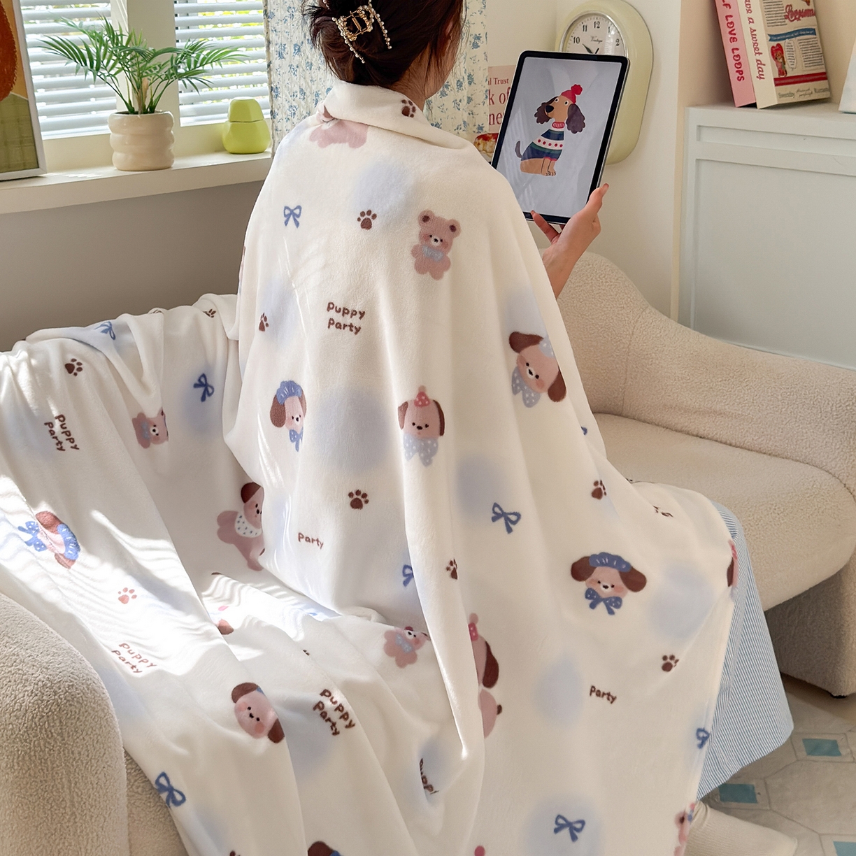 91家纺网 家纺一手货源 找家纺 沐芷 2025 A类牛奶绒毛毯印花盖毯毛毯午休毯卡通多功能沙发毯空调毯 提供买家秀（下载文件包，包含买家秀） 【绒】蓝波点印记