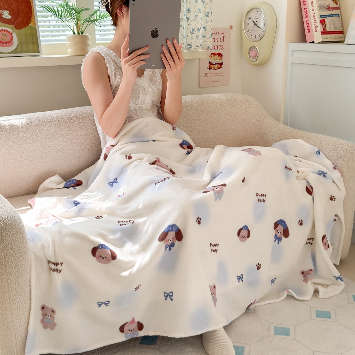 91家纺网 家纺一手货源 找家纺 沐芷 2025 A类牛奶绒毛毯印花盖毯毛毯午休毯卡通多功能沙发毯空调毯 提供买家秀（下载文件包，包含买家秀） 【绒】蓝波点印记