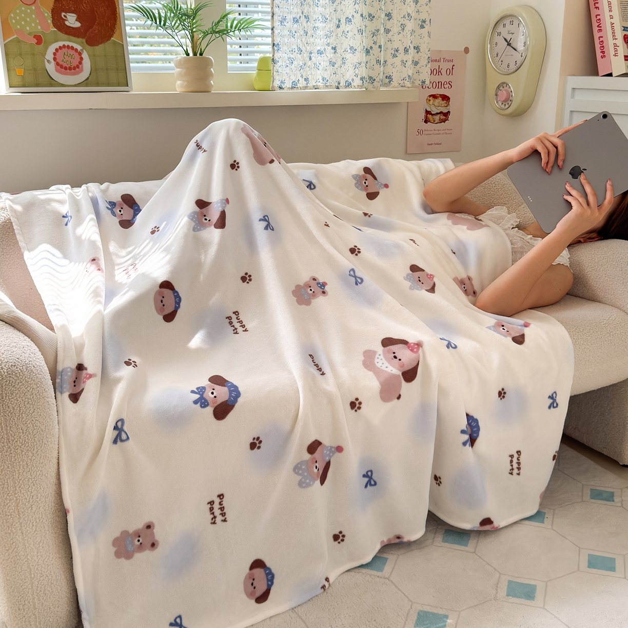 91家纺网 家纺一手货源 找家纺 沐芷 2025 A类牛奶绒毛毯印花盖毯毛毯午休毯卡通多功能沙发毯空调毯 提供买家秀（下载文件包，包含买家秀） 【绒】蓝波点印记