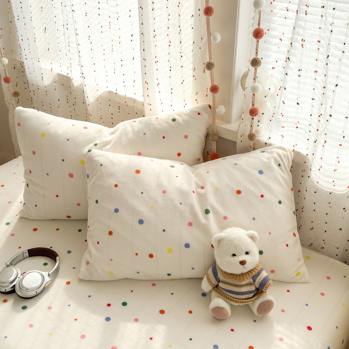 91家纺网 家纺一手货源 找家纺 沐芷 2025 A类牛奶绒床单高克重加厚床单单件加绒床单三件套珊瑚绒 提供买家秀（下载文件包，包含买家秀） 【绒】彩色波点