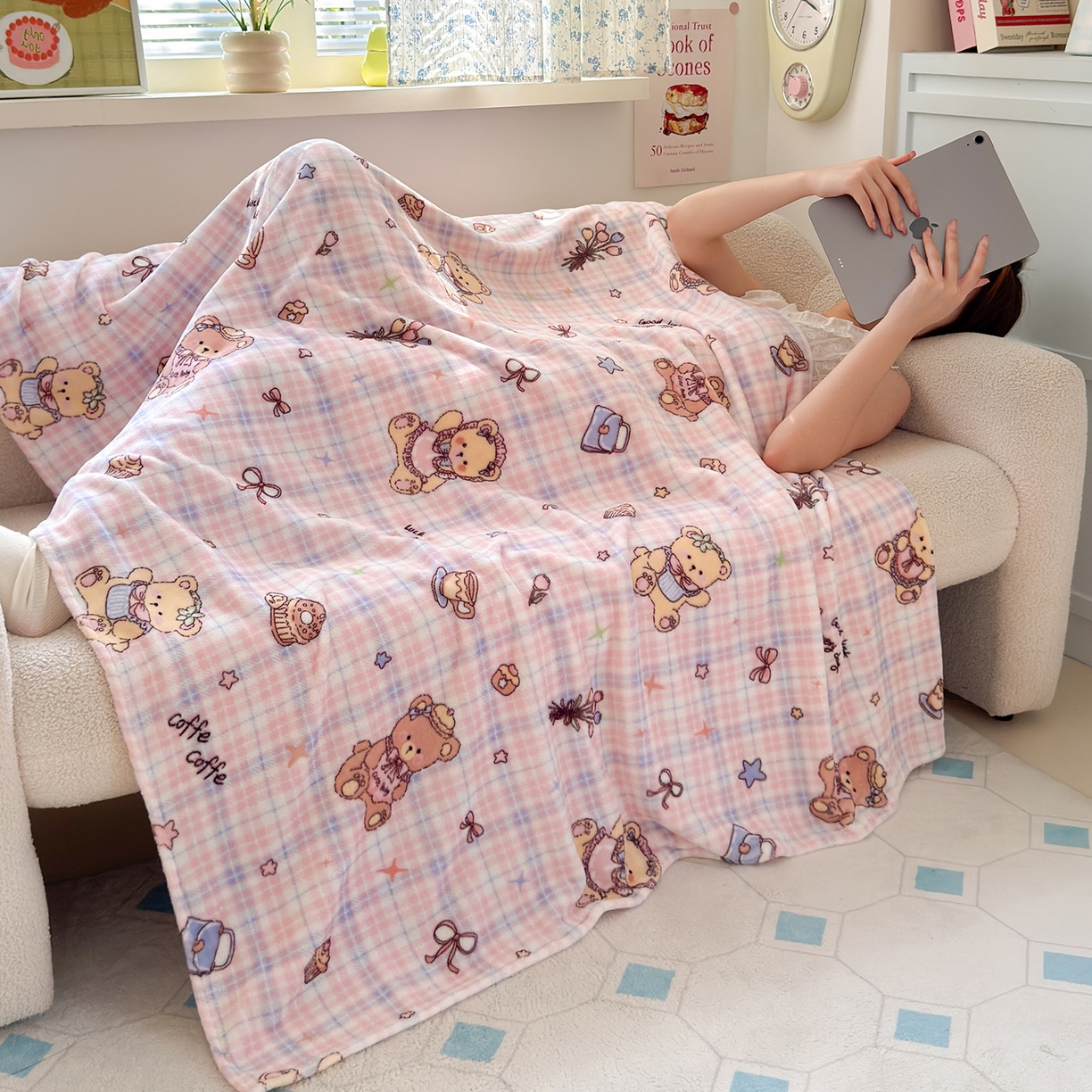 91家纺网 家纺一手货源 找家纺 沐芷 2025 A类牛奶绒毛毯印花盖毯毛毯午休毯卡通多功能沙发毯空调毯 提供买家秀（下载文件包，包含买家秀） 【绒】小熊紫