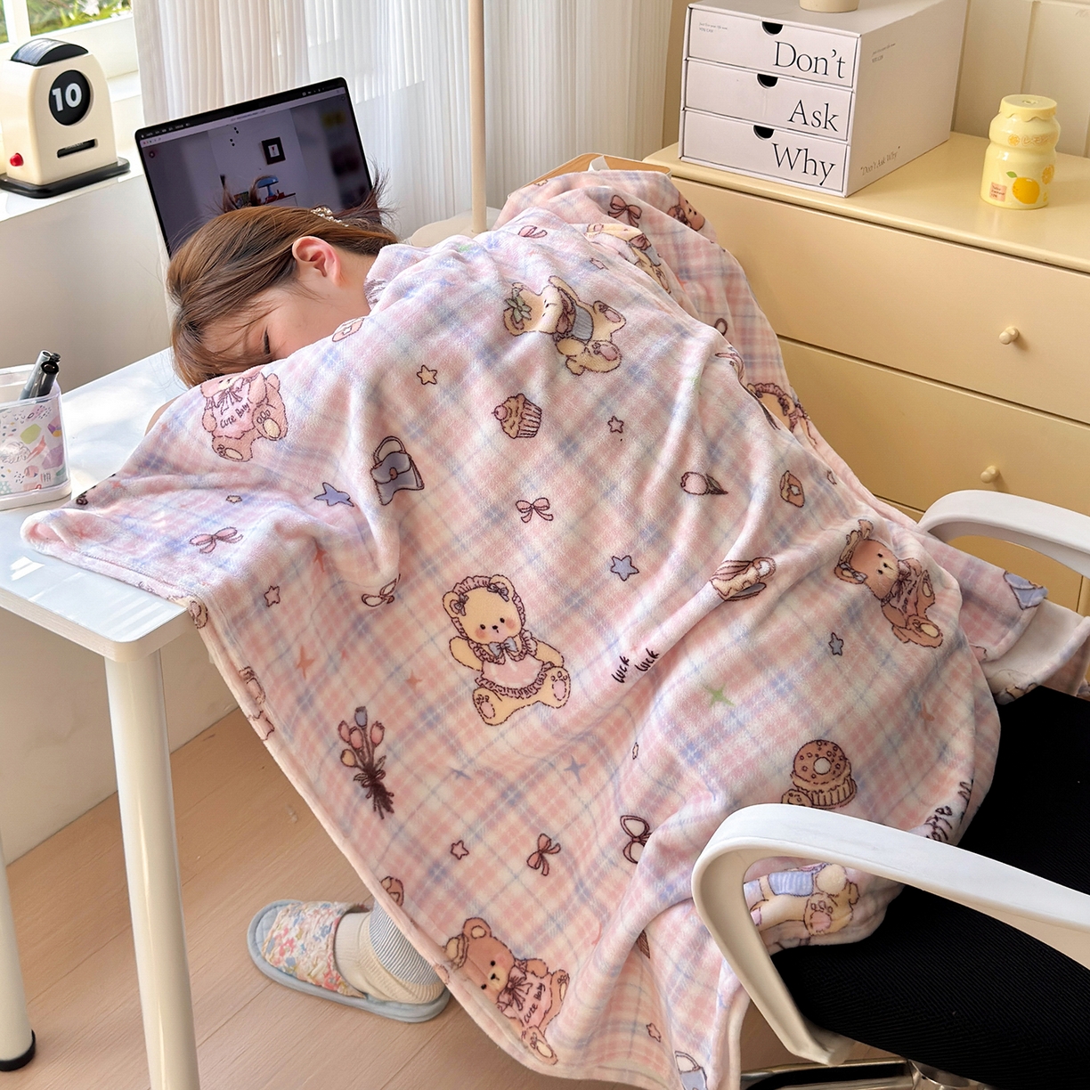 91家纺网 家纺一手货源 找家纺 沐芷 2025 A类牛奶绒毛毯印花盖毯毛毯午休毯卡通多功能沙发毯空调毯 提供买家秀（下载文件包，包含买家秀） 【绒】小熊紫