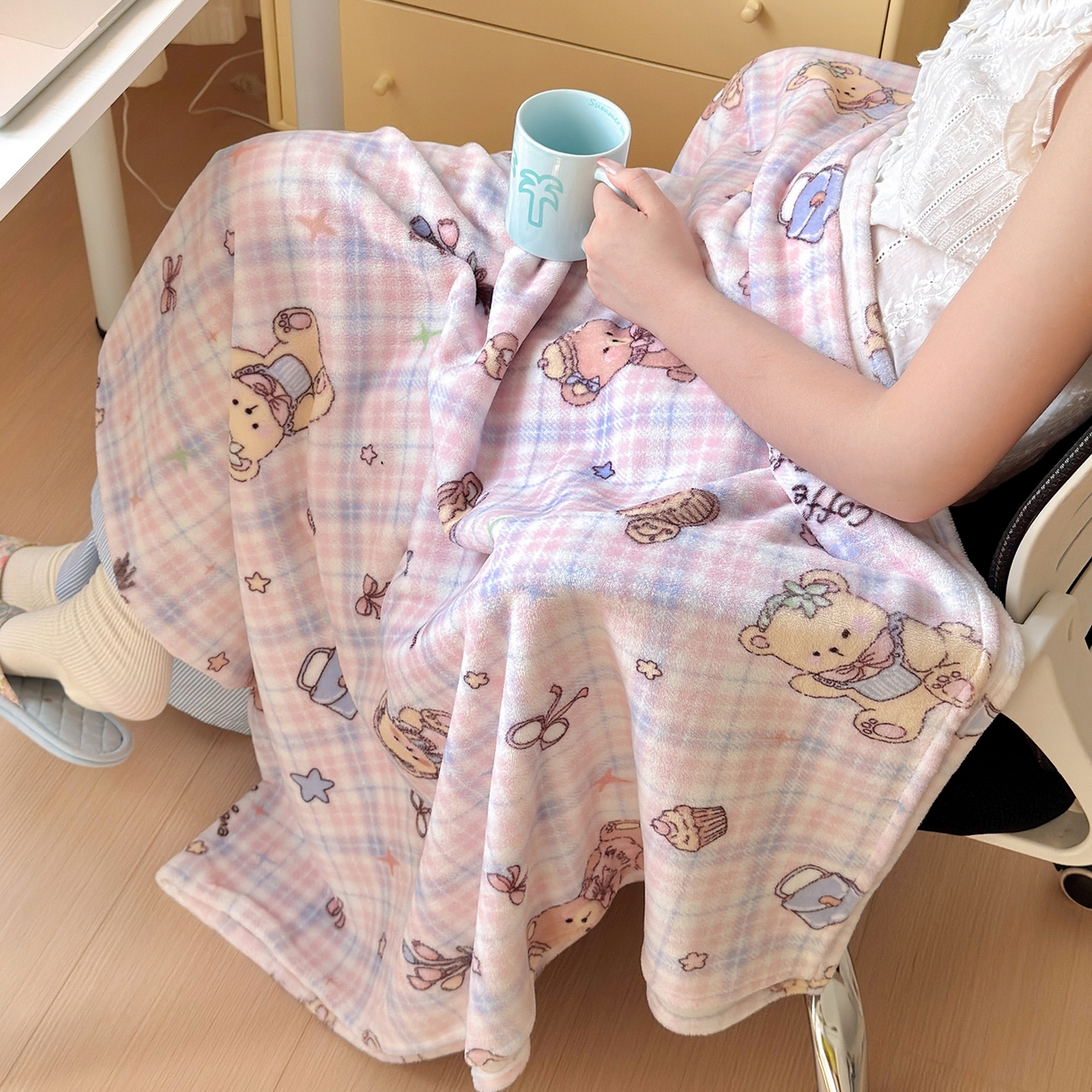 91家纺网 家纺一手货源 找家纺 沐芷 2025 A类牛奶绒毛毯印花盖毯毛毯午休毯卡通多功能沙发毯空调毯 提供买家秀（下载文件包，包含买家秀） 【绒】小熊紫