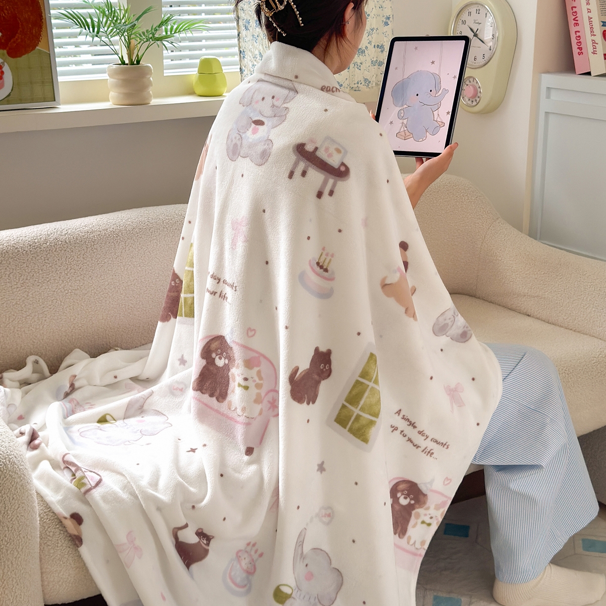 91家纺网 家纺一手货源 找家纺 沐芷 2025 A类牛奶绒毛毯印花盖毯毛毯午休毯卡通多功能沙发毯空调毯 提供买家秀（下载文件包，包含买家秀） 【绒】软萌小象