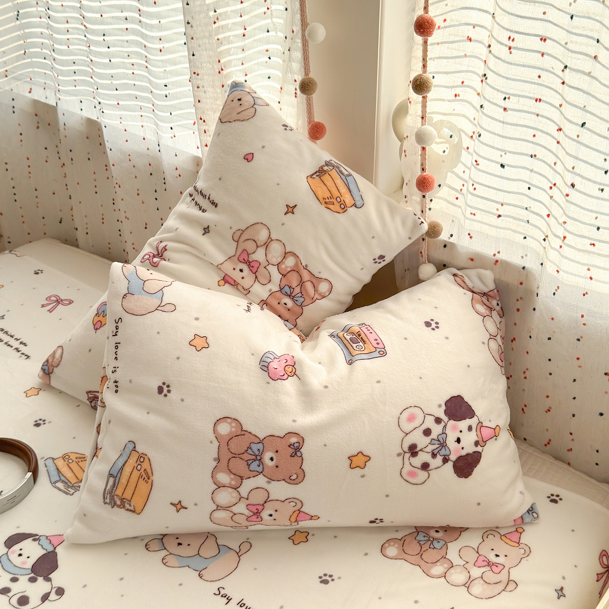 91家纺网 家纺一手货源 找家纺 沐芷 2025 A类牛奶绒床单高克重加厚床单单件加绒床单三件套珊瑚绒 提供买家秀（下载文件包，包含买家秀） 【绒】磁带熊仔