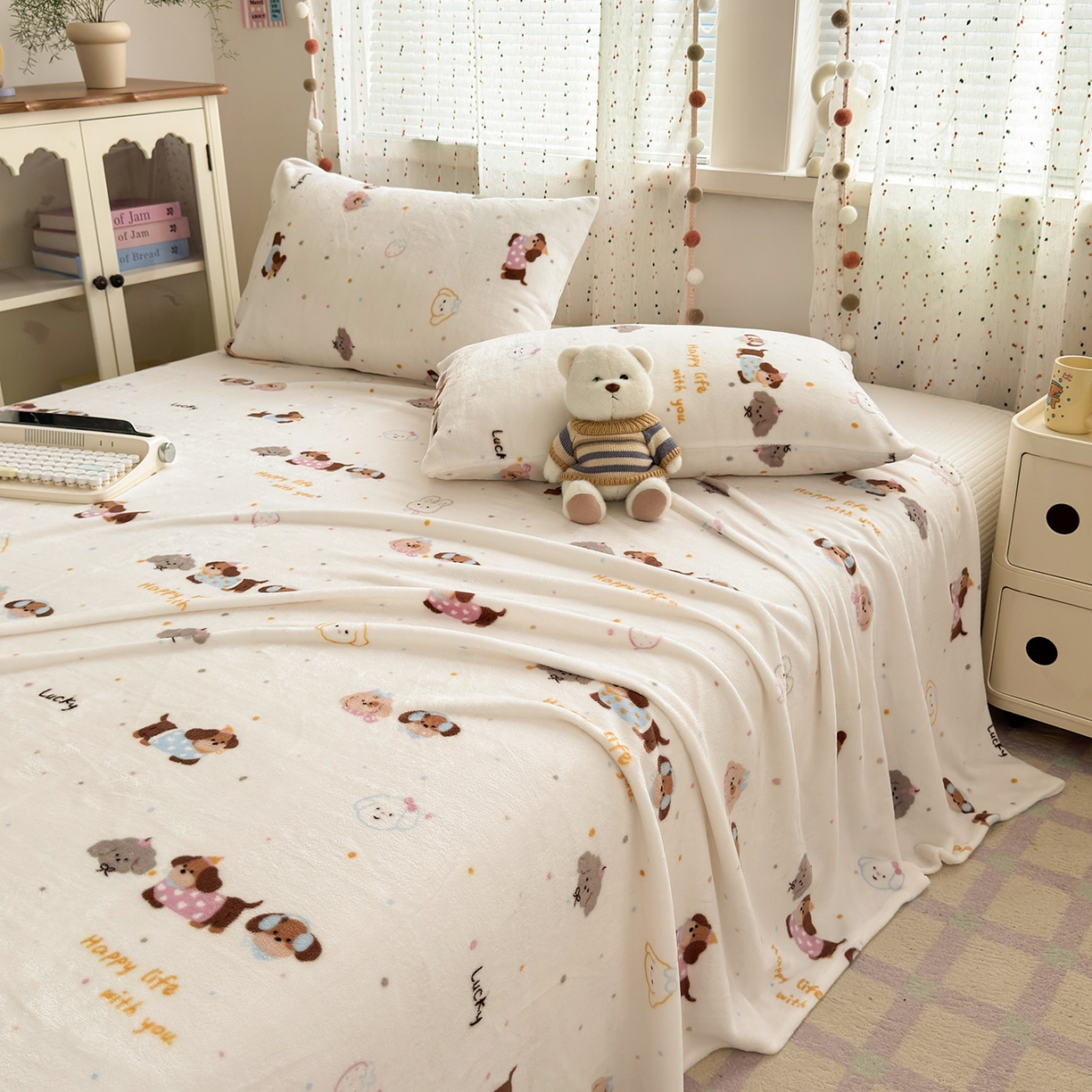 91家纺网 家纺一手货源 找家纺 沐芷 2025 A类牛奶绒床单高克重加厚床单单件加绒床单三件套珊瑚绒 提供买家秀（下载文件包，包含买家秀） 【绒】腊肠狗联盟