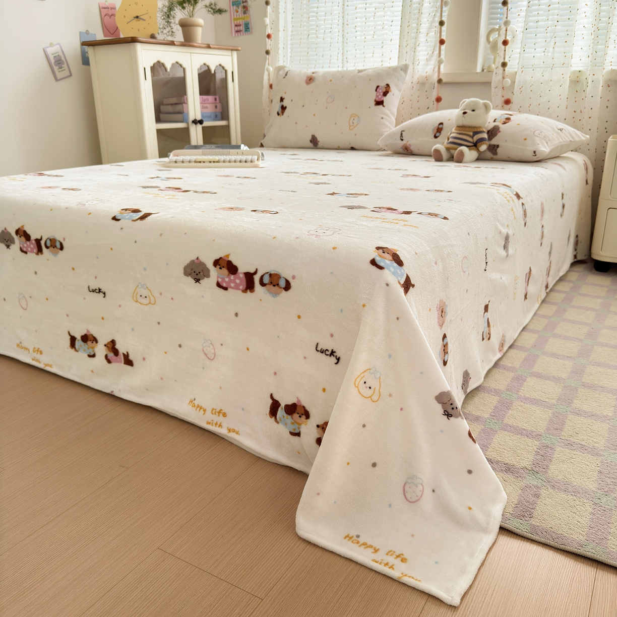 91家纺网 家纺一手货源 找家纺 沐芷 2025 A类牛奶绒床单高克重加厚床单单件加绒床单三件套珊瑚绒 提供买家秀（下载文件包，包含买家秀） 【绒】腊肠狗联盟