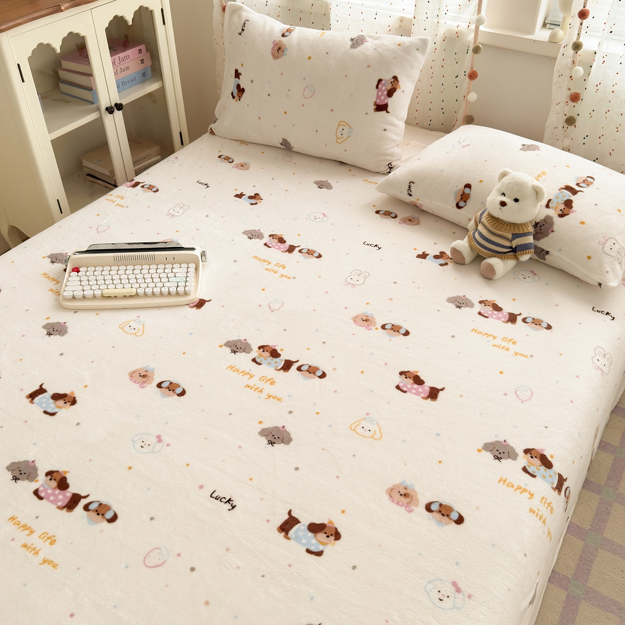 91家纺网 家纺一手货源 找家纺 沐芷 2025 A类牛奶绒床单高克重加厚床单单件加绒床单三件套珊瑚绒 提供买家秀（下载文件包，包含买家秀） 【绒】腊肠狗联盟