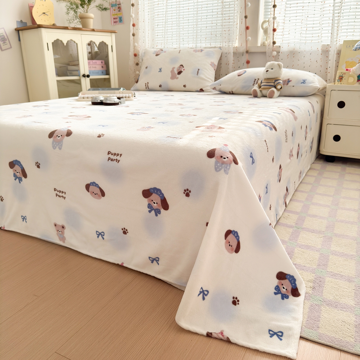 91家纺网 家纺一手货源 找家纺 沐芷 2025 A类牛奶绒床单高克重加厚床单单件加绒床单三件套珊瑚绒 提供买家秀（下载文件包，包含买家秀） 【绒】蓝波点印记