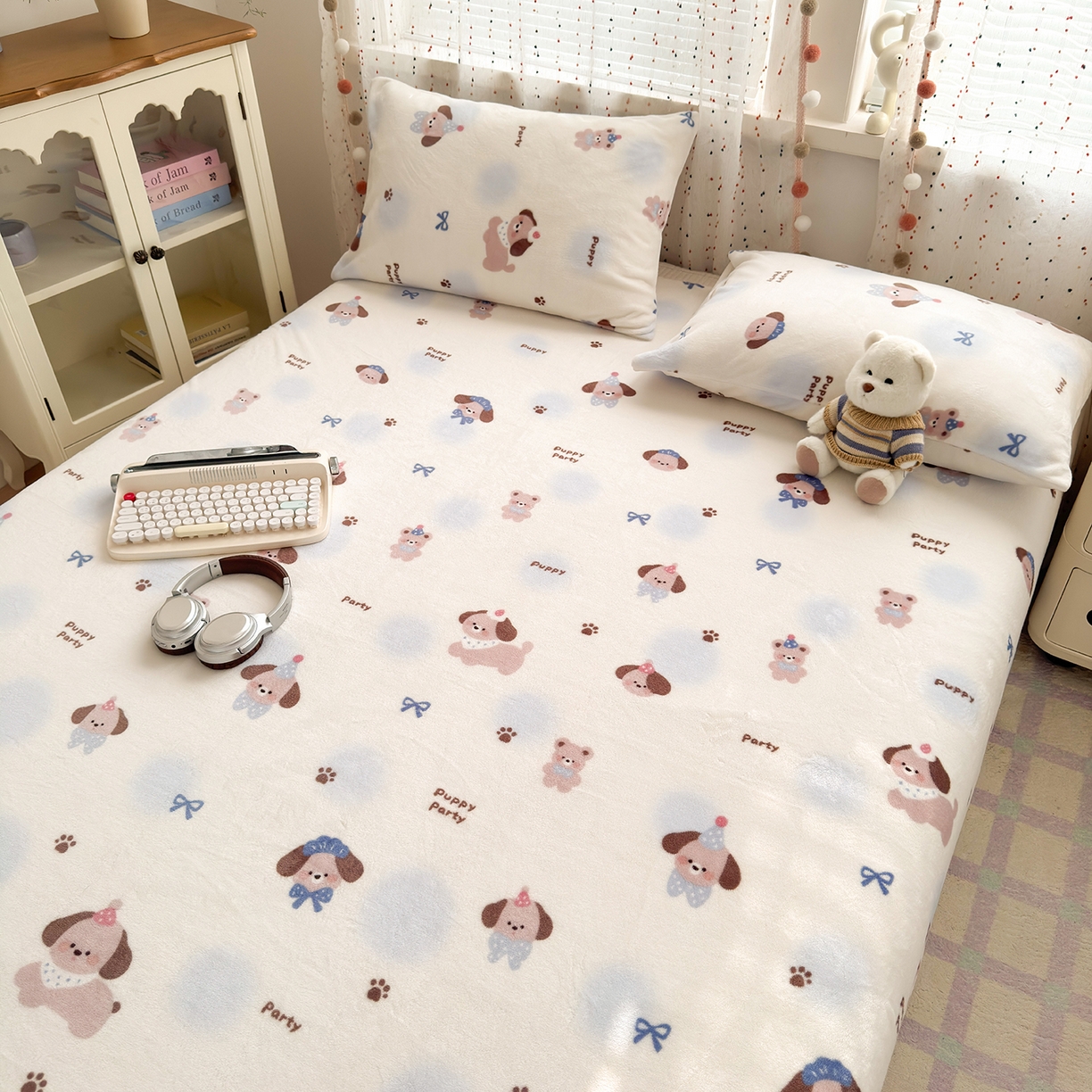 91家纺网 家纺一手货源 找家纺 沐芷 2025 A类牛奶绒床单高克重加厚床单单件加绒床单三件套珊瑚绒 提供买家秀（下载文件包，包含买家秀） 【绒】蓝波点印记