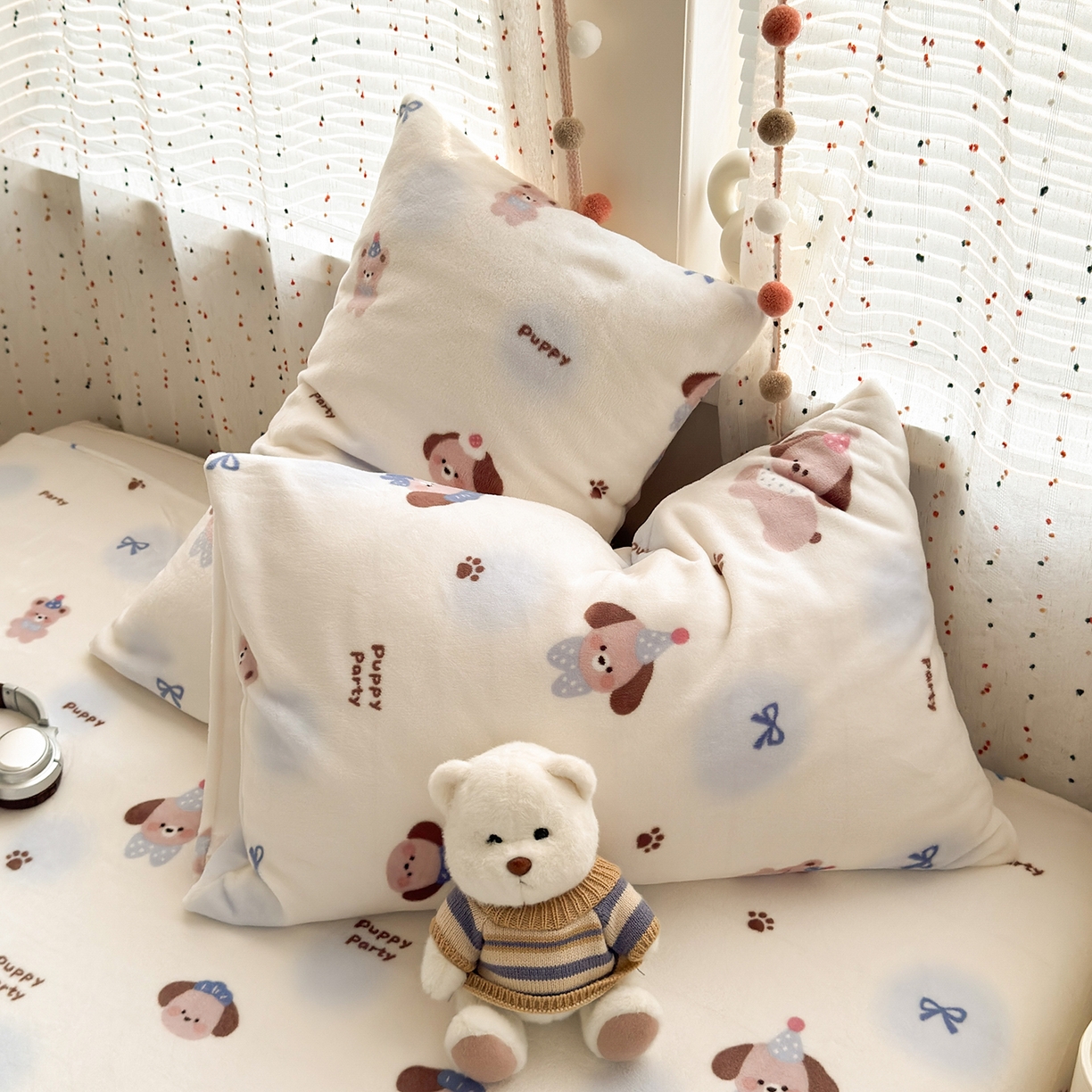 91家纺网 家纺一手货源 找家纺 沐芷 2025 A类牛奶绒床单高克重加厚床单单件加绒床单三件套珊瑚绒 提供买家秀（下载文件包，包含买家秀） 【绒】蓝波点印记