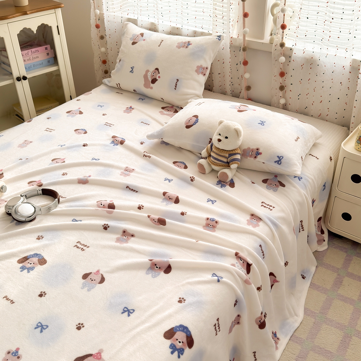 91家纺网 家纺一手货源 找家纺 沐芷 2025 A类牛奶绒床单高克重加厚床单单件加绒床单三件套珊瑚绒 提供买家秀（下载文件包，包含买家秀） 【绒】蓝波点印记