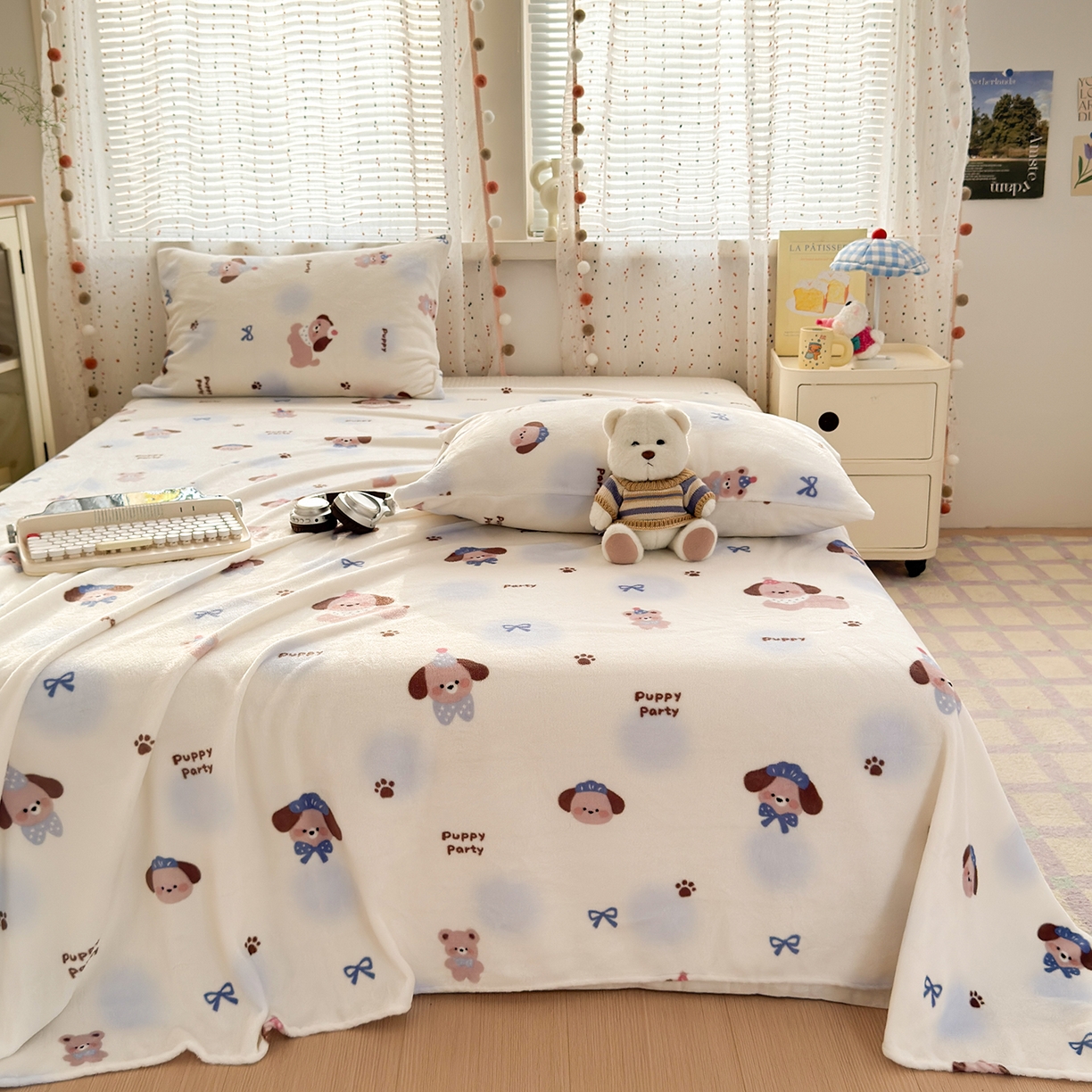 91家纺网 家纺一手货源 找家纺 沐芷 2025 A类牛奶绒床单高克重加厚床单单件加绒床单三件套珊瑚绒 提供买家秀（下载文件包，包含买家秀） 【绒】蓝波点印记