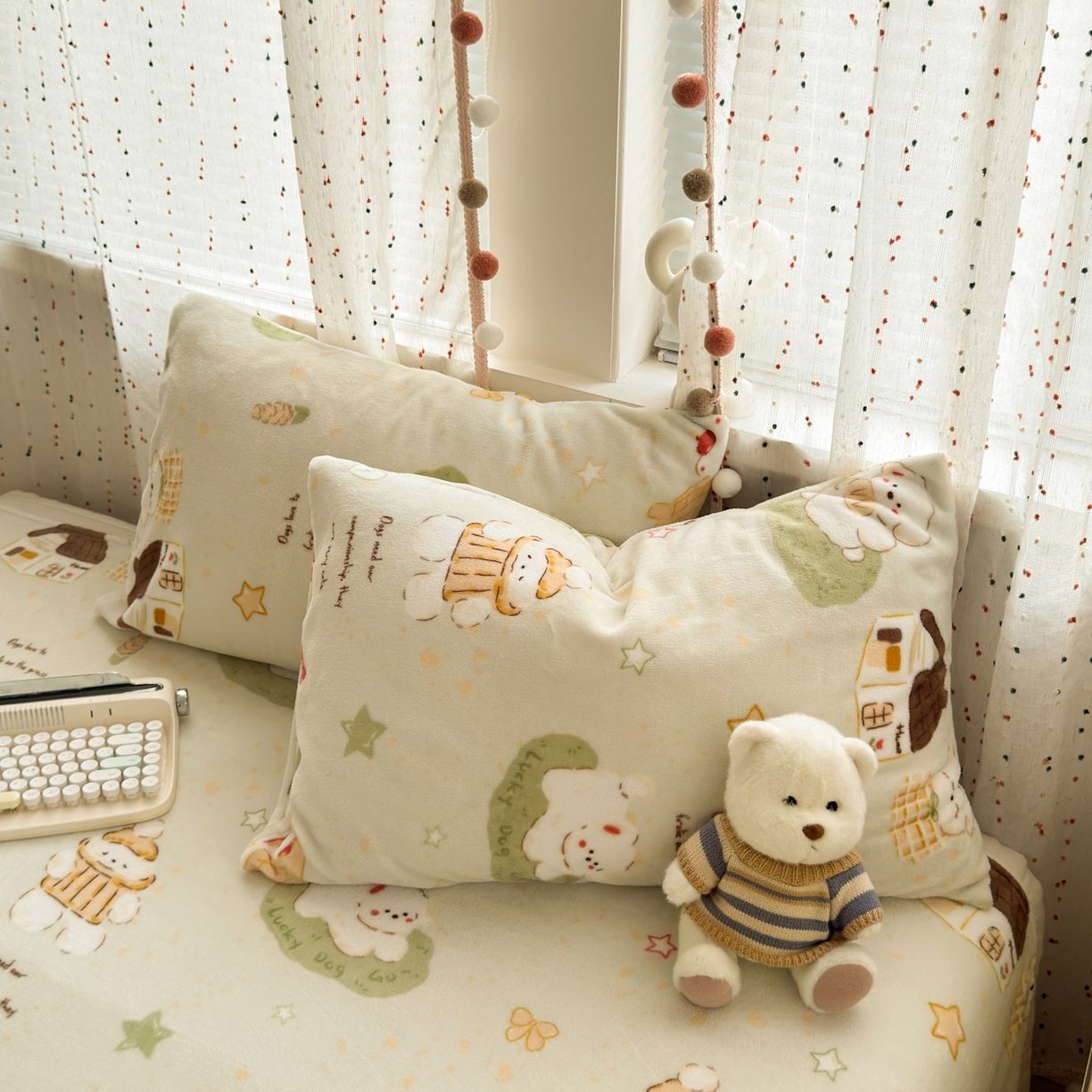 91家纺网 家纺一手货源 找家纺 沐芷 2025 A类牛奶绒床单高克重加厚床单单件加绒床单三件套珊瑚绒 提供买家秀（下载文件包，包含买家秀） 【绒】奶萌修狗