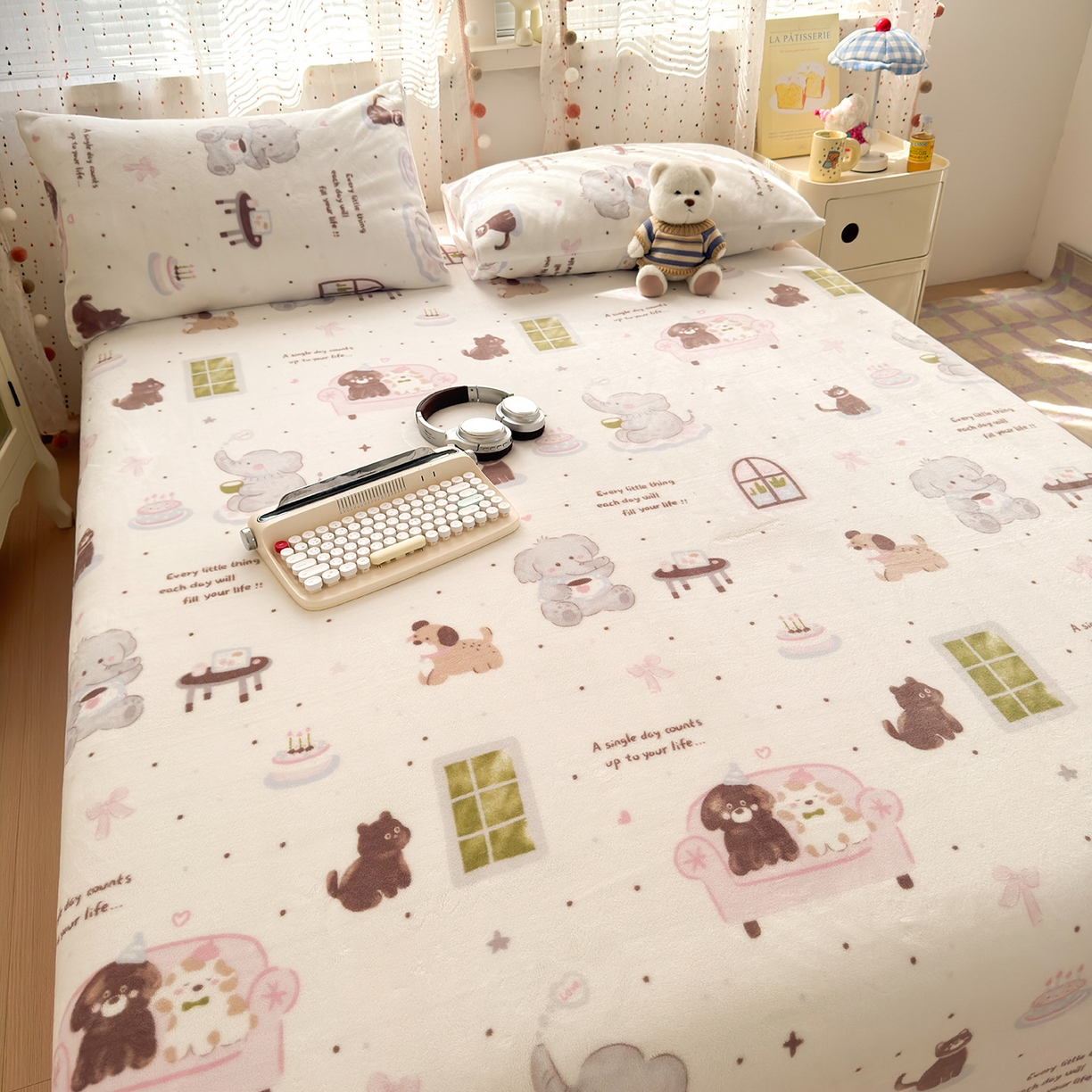 91家纺网 家纺一手货源 找家纺 沐芷 2025 A类牛奶绒床单高克重加厚床单单件加绒床单三件套珊瑚绒 提供买家秀（下载文件包，包含买家秀） 【绒】软萌小象