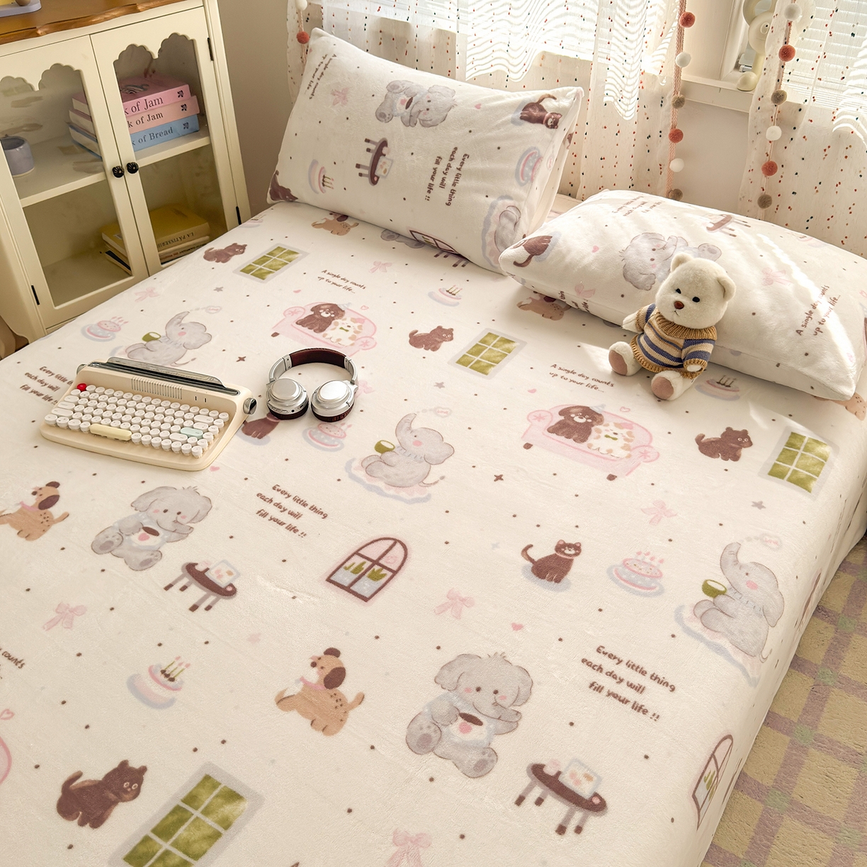 91家纺网 家纺一手货源 找家纺 沐芷 2025 A类牛奶绒床单高克重加厚床单单件加绒床单三件套珊瑚绒 提供买家秀（下载文件包，包含买家秀） 【绒】软萌小象