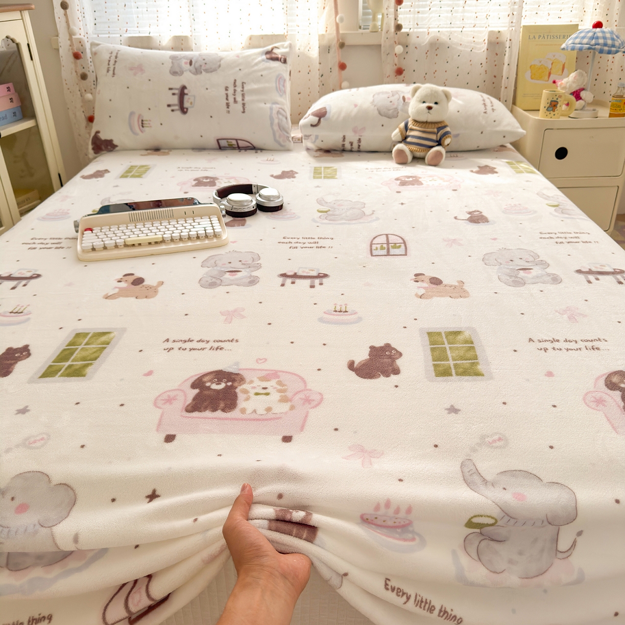 91家纺网 家纺一手货源 找家纺 沐芷 2025 A类牛奶绒床单高克重加厚床单单件加绒床单三件套珊瑚绒 提供买家秀（下载文件包，包含买家秀） 【绒】软萌小象