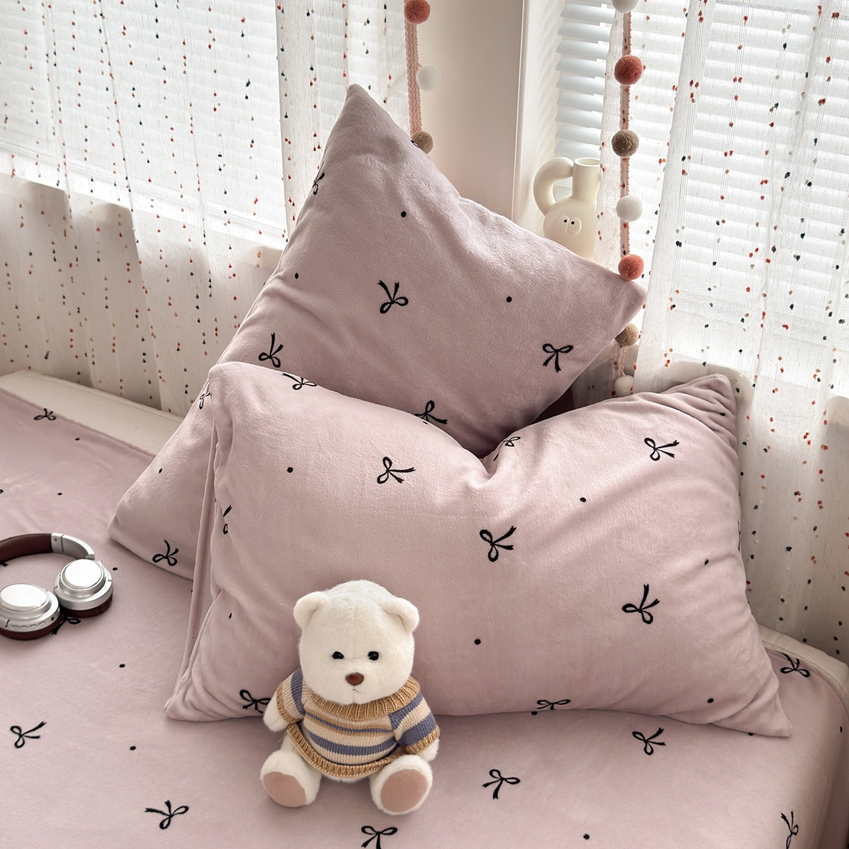 91家纺网 家纺一手货源 找家纺 沐芷 2025 A类牛奶绒床单高克重加厚床单单件加绒床单三件套珊瑚绒 提供买家秀（下载文件包，包含买家秀） 【绒】小蝴蝶结紫