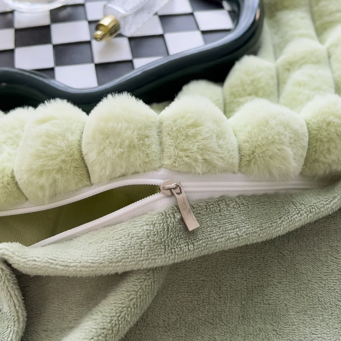 91家纺网 家纺一手货源 找家纺 印季家纺 2025新款立体剪花条纹兔毛绒四件套 草绿