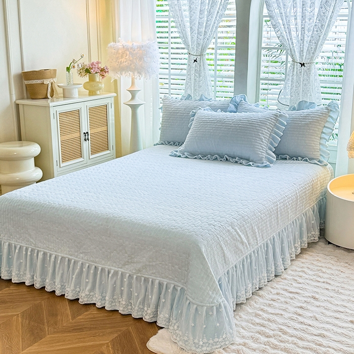 91家纺网 家纺一手货源 找家纺 （总）唐人居 2025新款高克重牛奶绒花边夹棉四件套-蝴蝶纷飞