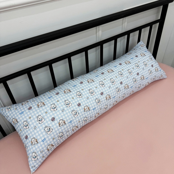 91家纺网 家纺一手货源 找家纺 塞纳2025新款全棉有氧双层纱长方形可爱长条抱枕 旺财狗