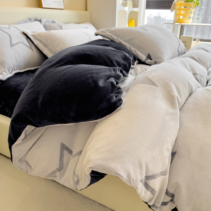 印季家纺 2025新款背印立体剪花牛奶绒四件套 星空-灰