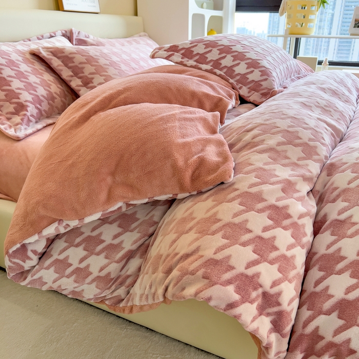 印季家纺 2025新款背印立体剪花牛奶绒四件套 飞鸟-豆沙