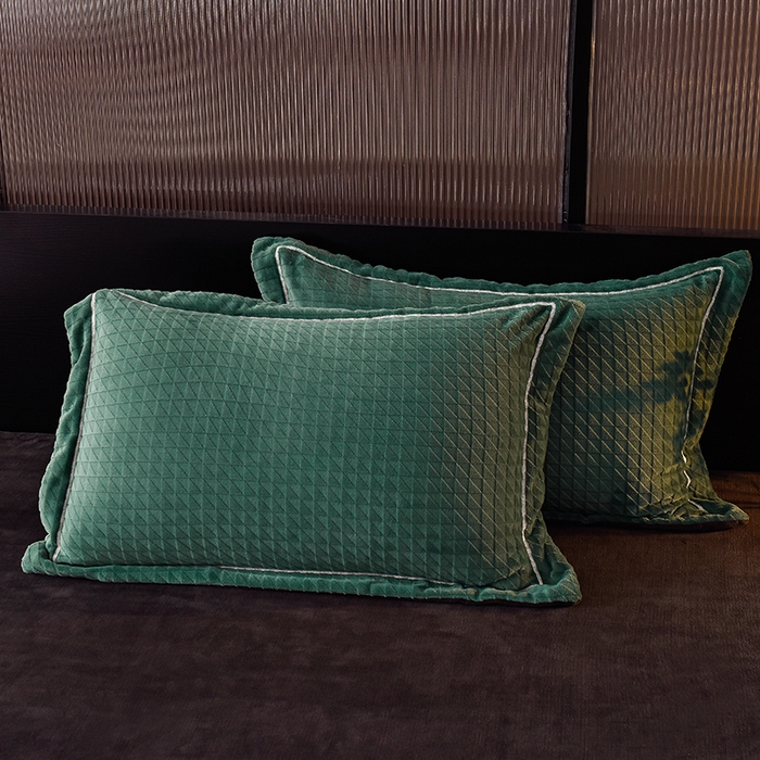 91家纺网 家纺一手货源 找家纺 印季家纺 2025新款华夫格三角格牛奶绒四件套 墨绿-灰