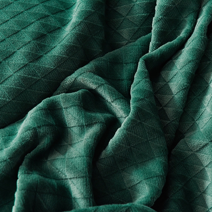 91家纺网 家纺一手货源 找家纺 印季家纺 2025新款华夫格三角格牛奶绒四件套 墨绿-灰