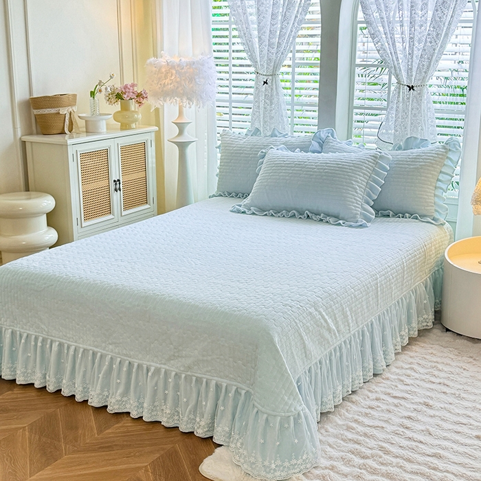 91家纺网 家纺一手货源 找家纺 唐人居 2025新款高克重牛奶绒立体绣花床盖四件套-芬芳 芬芳-浅蓝