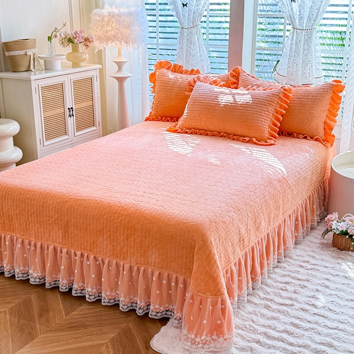 91家纺网 家纺一手货源 找家纺 唐人居 2025新款高克重牛奶绒立体绣花床盖四件套-芬芳 芬芳-暖橘